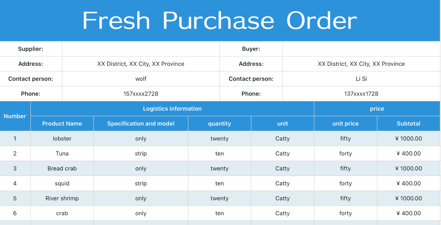 Fresh purchase order 1